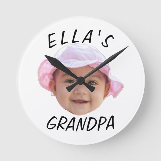 ベビーカスタム顔フォト文字グランパ ラウンド壁時計 (正面)