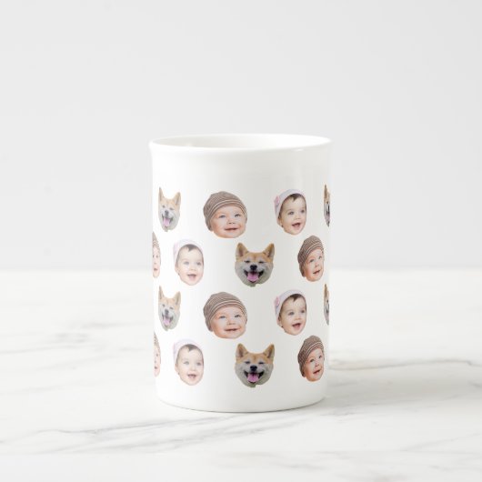 ベビーカスタム顔マググ、カスタム家族3枚の写真マググ ボーンチャイナマグカップ (正面)
