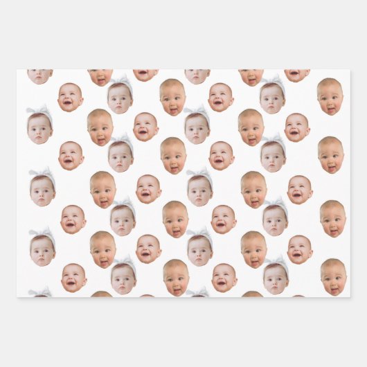 ベビーカスタム顔写真顔3枚の写真 ラッピングペーパーシート (正面2)