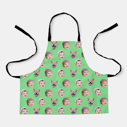 ベビーカスタム顔、カスタム家族3枚の写真グリーン エプロン (正面)