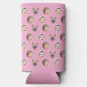 ベビーカスタム顔、カスタム家族3枚フォトピンク スリム缶クーラー (裏面)