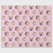 ベビーカスタム顔、カスタム家族3枚フォトピンク ラッピングペーパー (フラット)