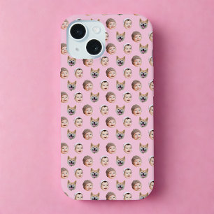 ベビーカスタム顔、カスタム家族3枚フォトピンク iPhone 15ケース