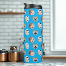 ベビーカスタム顔、カスタム家族3枚フォトブルー タンブラー