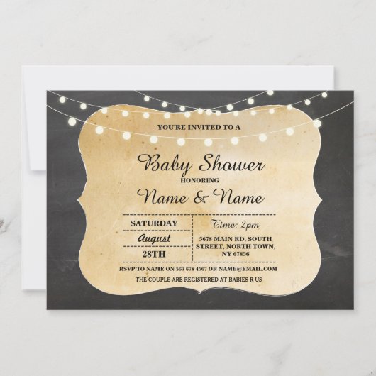 ベビーカップルズシャワーDO BBQチャルクボード招待状 招待状 (正面)
