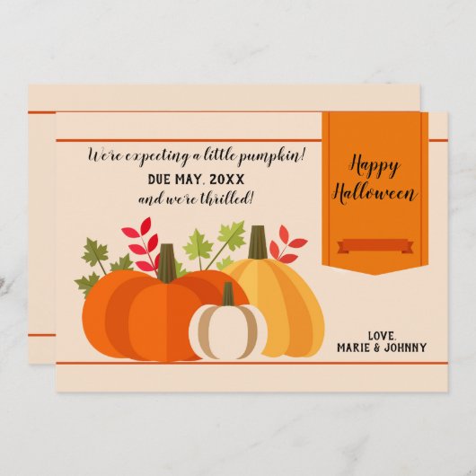 ベビーカボチャが妊娠3秋を発表。 招待状 (正面/裏面)