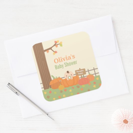 ベビーカボチャのパッチ赤ちゃんシャワーデコースティッカー スクエアシール (封筒)