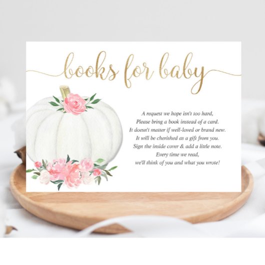 ベビーカボチャのピンクの金ゴールド女の子の赤ちゃんシャワーのための本 エンクロージャーカード