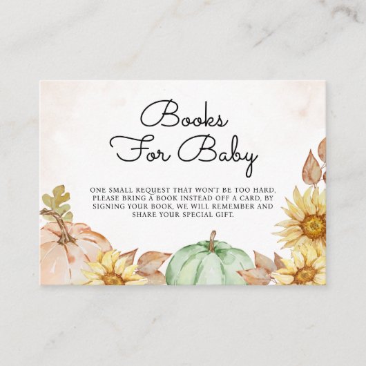 ベビーカボチャひまわり赤ちゃんシャワー用の本 エンクロージャーカード (正面)