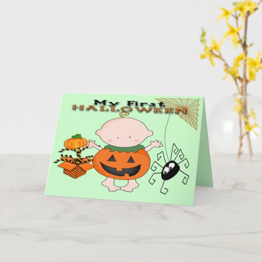 ベビーカボチャ私の最初のハロウィーングリーティングカード カード (黄色い花)