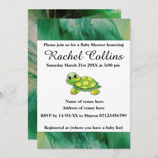 ベビーカメベビーシャワー招待状 招待状 (正面/裏面)