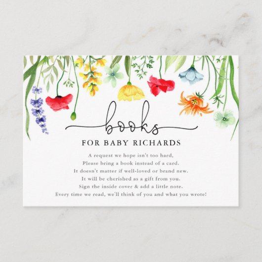 ベビーカラフルの花の赤ちゃんシャワー用の本 エンクロージャーカード (正面)