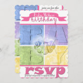 ベビーカラフルガール誕生日招待状 招待状 (正面/裏面)