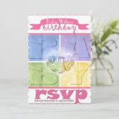 ベビーカラフルガール誕生日招待状 招待状 (スタンド正面)