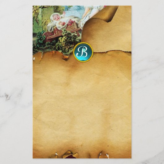 ベビーカラフルシャワーパーチメントブルージェムモノグラム 便箋 (正面)