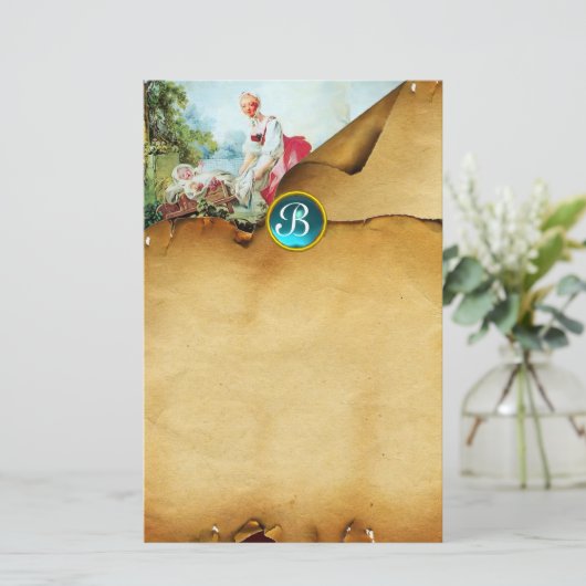 ベビーカラフルシャワーパーチメントブルージェムモノグラム 便箋 (スタンド正面)