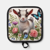 ベビーカラフルヤギと蝶と花 鍋敷き (正面)