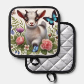 ベビーカラフルヤギと蝶と花 鍋敷き (正面/裏面)