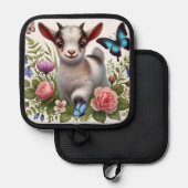 ベビーカラフルヤギと蝶と花 鍋敷き (正面/裏面)