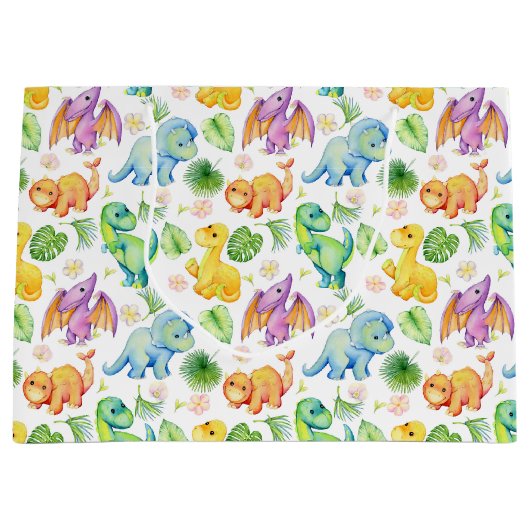 ベビーカラフル恐竜 ラージペーパーバッグ (正面)