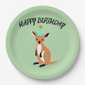 ベビーカンガルーの誕生日は明るい緑を願う ペーパープレート (正面)