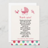 ベビーカーのサンキューカードの女の赤ちゃんのシャワー サンキューカード (正面/裏面)