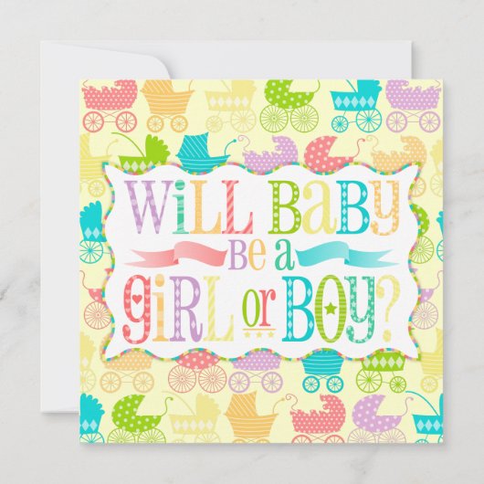 ベビーカーのシックな性はベビーシャワーの招待状を明らかにします 招待状 (裏面)