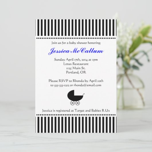 ベビーカーのシルエット招待状 – 明るい青 招待状 (スタンド正面)