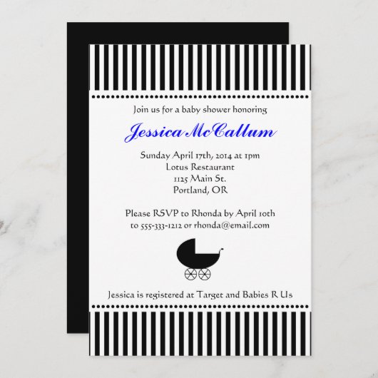 ベビーカーのシルエット招待状 – 明るい青 招待状 (正面/裏面)