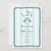 ベビーカーのスケッチブルーボーイベビーシャワー 招待状 (正面)