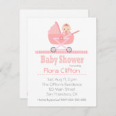 ベビーカーのベビーシャワーでかわいい女の子 招待状 (正面/裏面)