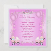 ベビーカーのベビーシャワーのピンクのプリンセスの双生児の女の子 招待状 (正面)