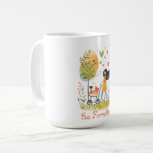 ベビーカーの双子と母 コーヒーマグカップ (正面左)