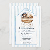 ベビーカーの赤ちゃんシャワーを持つ小さなカウボーイ 招待状 (正面/裏面)