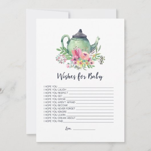 ベビーカードのための水彩画のティーポットの願い 招待状 (正面)