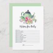 ベビーカードのための水彩画のティーポットの願い 招待状 (正面/裏面)