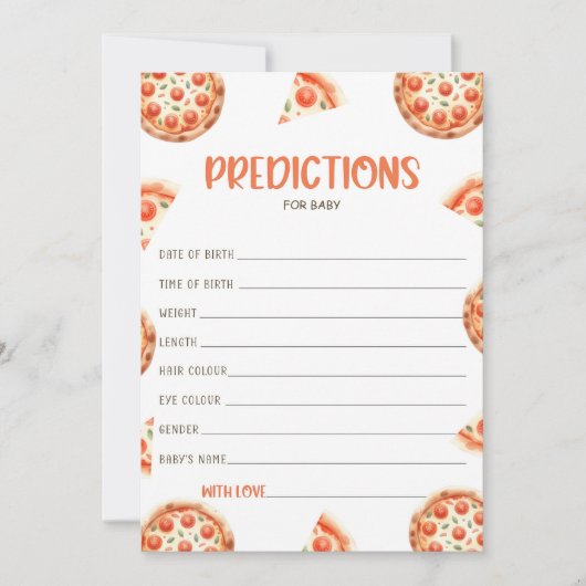 ベビーカードの予測方法、ピザ赤ちゃんシャワーカード 招待状 (正面)