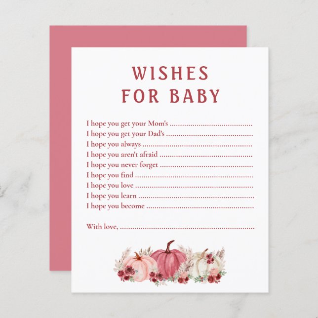 ベビーカードカボチャ赤ちゃんシャワーゲームの願い (正面/裏面)