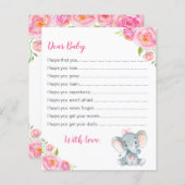 ベビーカードピンクの女の子エレファントシャワーのご希望 (正面/裏面)