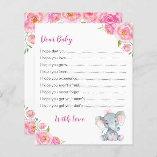 ベビーカードピンクの女の子エレファントシャワーのご希望 (正面/裏面)