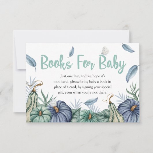 ベビーカード用かぼちゃほこりっぽい青い赤ちゃんシャワー本 招待状 (正面)