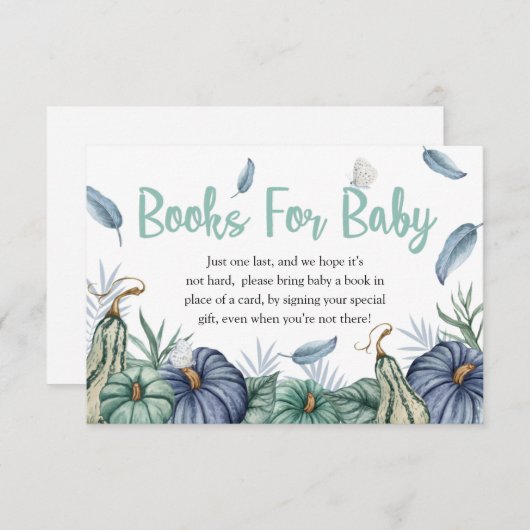 ベビーカード用かぼちゃほこりっぽい青い赤ちゃんシャワー本 招待状 (正面/裏面)