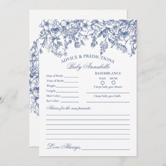 ベビーカード用のブルーチャイノエリーフローラアドバイス 招待状 (正面/裏面)