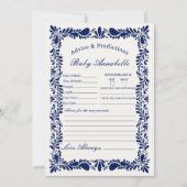 ベビーカード用ブルースペインのタラベラタイルアドバイス 招待状 (正面)