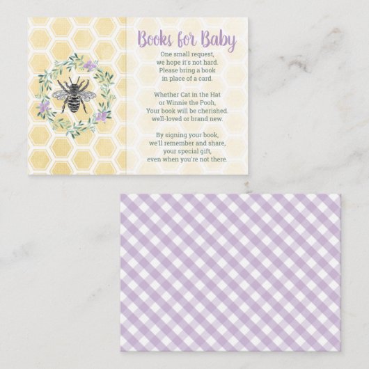ベビーカード紫色の黄色の女の子の赤ちゃんシャワーのための本 エンクロージャーカード (正面/裏面)