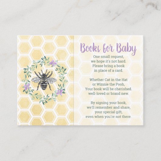 ベビーカード紫色の黄色の女の子の赤ちゃんシャワーのための本 エンクロージャーカード (正面)