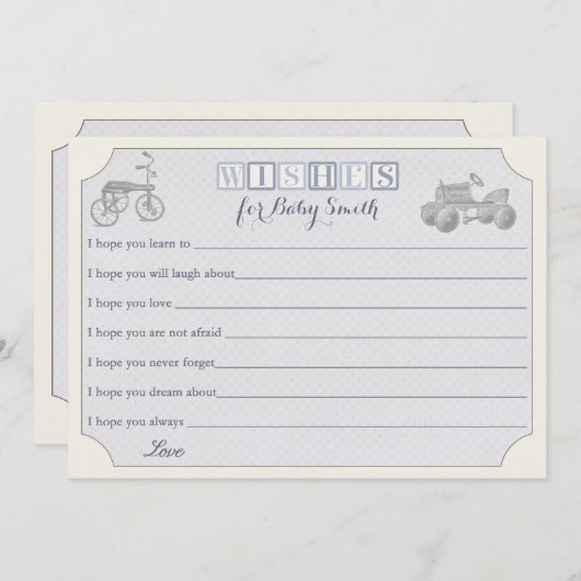 ベビーカード、男の子のシャワーの願い アドバイスカード (正面/裏面)