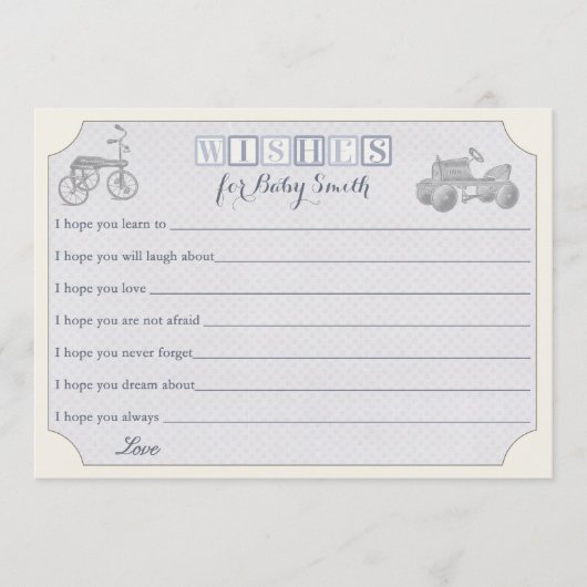 ベビーカード、男の子のシャワーの願い アドバイスカード (正面)