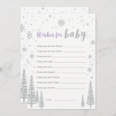 ベビーカード、紫色の女の子の赤ちゃんシャワーゲームの願い 招待状 (正面/裏面)