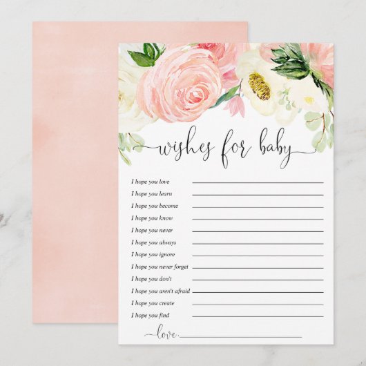 ベビーカード 願い ピンク ゴールド グリーン 花 招待状 (正面/裏面)